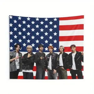 1pc P1Harmony member group photo banner - 6 musicians' American flag canvas, durable fabric, bedroom poster, new denim poster, Xlov group photo, Xlov group Rui, wall canvas/suspension tapestry funny tapestry durable man