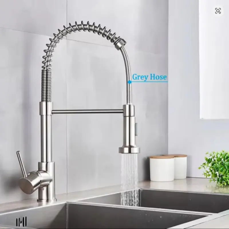 Commercial Kitchen Sink Faucet with Pull-Down Spray Head, Stainless Steel Single Handle Spring Tap, Brushed Nickel Finish, High Arc Faucet, Kitchen faucets
