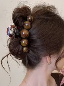 Amber Bubble Ball Hair Clip, Large Strong Grip for Thick Hair, Vintage Acetate Material, Women's Hair Accessory for Styling and Daily Wear, Ponytail