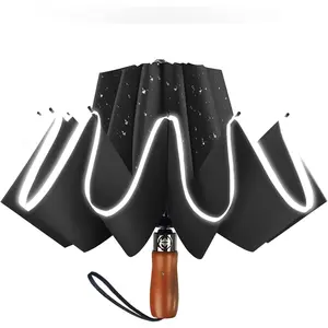 Golf Large Inverted Umbrella - Black Big Windproof Heavy Duty Upside Down 46/50/54 Inch Compact Reverse  Automatic Folding Reflective Umbrella