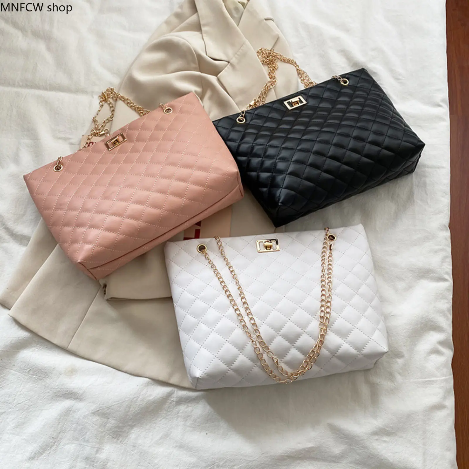 Women's 2026 Viral Korean Embroidered Quilted PU Leather Crossbody Handbag - Lightweight Metal Chain Strap Small Tote, Hangable High-Capacity Diamond Pattern Camping & Hiking Daily Purse