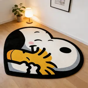 Cute and caring dog shaped carpet, black and white yellow contrasting plush floor mat, bedroom bedside anti slip and absorbent foot mat, girls' room decorative mat suitable for ins style/healing home decoration, Kawaii Rug