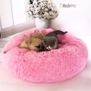 Round Long Hairy Autumn And Winter Nest Pad Cat Mattress Super Soft Plush Anti-Slip Bottom Machine Washable Pet Bed