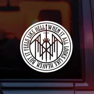 Sleep Token “Damocles” Circular Sigil Vinyl Car Decal – Even In Arcadia Lyrics “When It All Looks Like Heaven But Feels Like Hell” – Sword Through Logo Design Alternative Metal Car Window Laptop Sticker