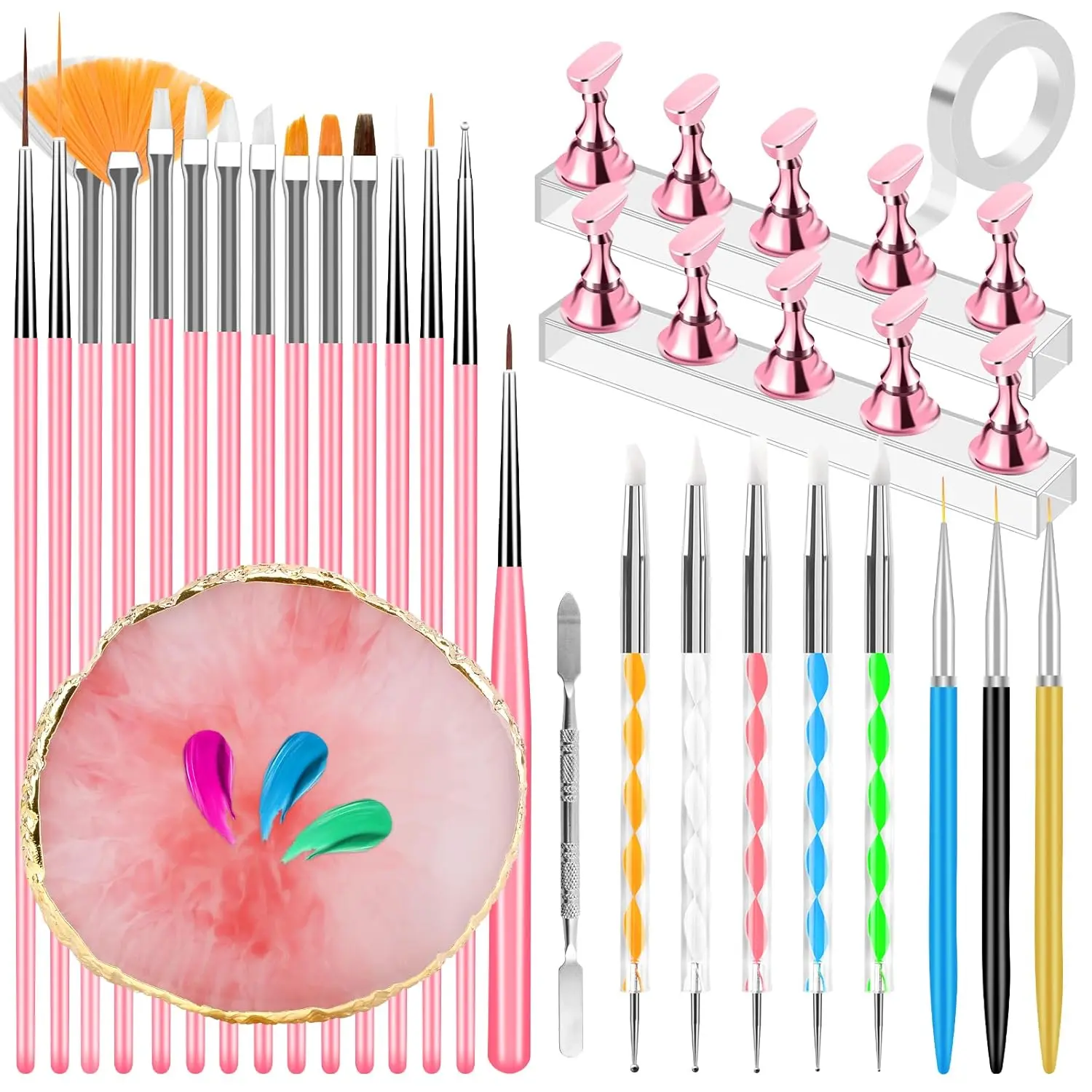 Nail Art Design Tools, Nail Stand Holder for Painting Nails, Nail Art Brushes, Nail Dotting Sculpting Gel Tool, French Tip Tool Liner Brushes, Nail Art Palette Spatula, Nail Stuff for Nail Techs
