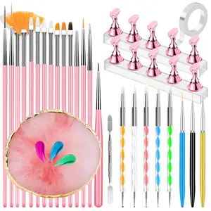 Nail Art Design Tools, Nail Stand Holder for Painting Nails, Nail Art Brushes, Nail Dotting Sculpting Gel Tool, French Tip Tool Liner Brushes, Nail Art Palette Spatula, Nail Stuff for Nail Techs