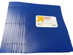 Up&Up 2 Pocket 3-Hole Punched Poly Portfolio/Folder Pack of 10 Blue for Secure Document Storage and Organization
