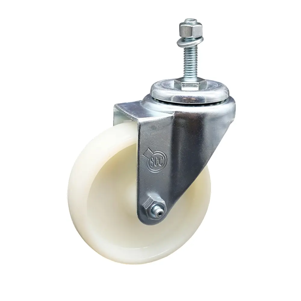 Service Caster SCC-TS20S414-NYS-381615 Heavy-Duty Nylon Swivel Threaded Stem Caster, 4x1.25 in. White Wheels, 0.38 in. Threaded Stem, Swivel Wheels
