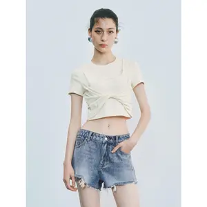 URBAN REVIVO Women's Short-Sleeve 2-in-1 T-Shirt - Cotton Fabric, Round Neck, Breathable Casual Streetwear Top for Women, Shortsleeve, Tshirt