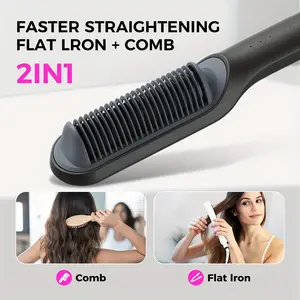 Portable Straightening Brush  - 2-in-1 Straightening and Curling Styler, lightweight and durable design, resin bristles suitable for all hair types (straight/wavy/curly/spiral), perfect for home and travel use, professional styling