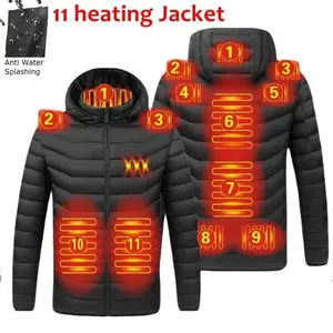 2021 Men Winter Warm USB Heating Jackets Thermostat Pure Color Hooded Heated Clothing Waterproof  Warm Jackets
