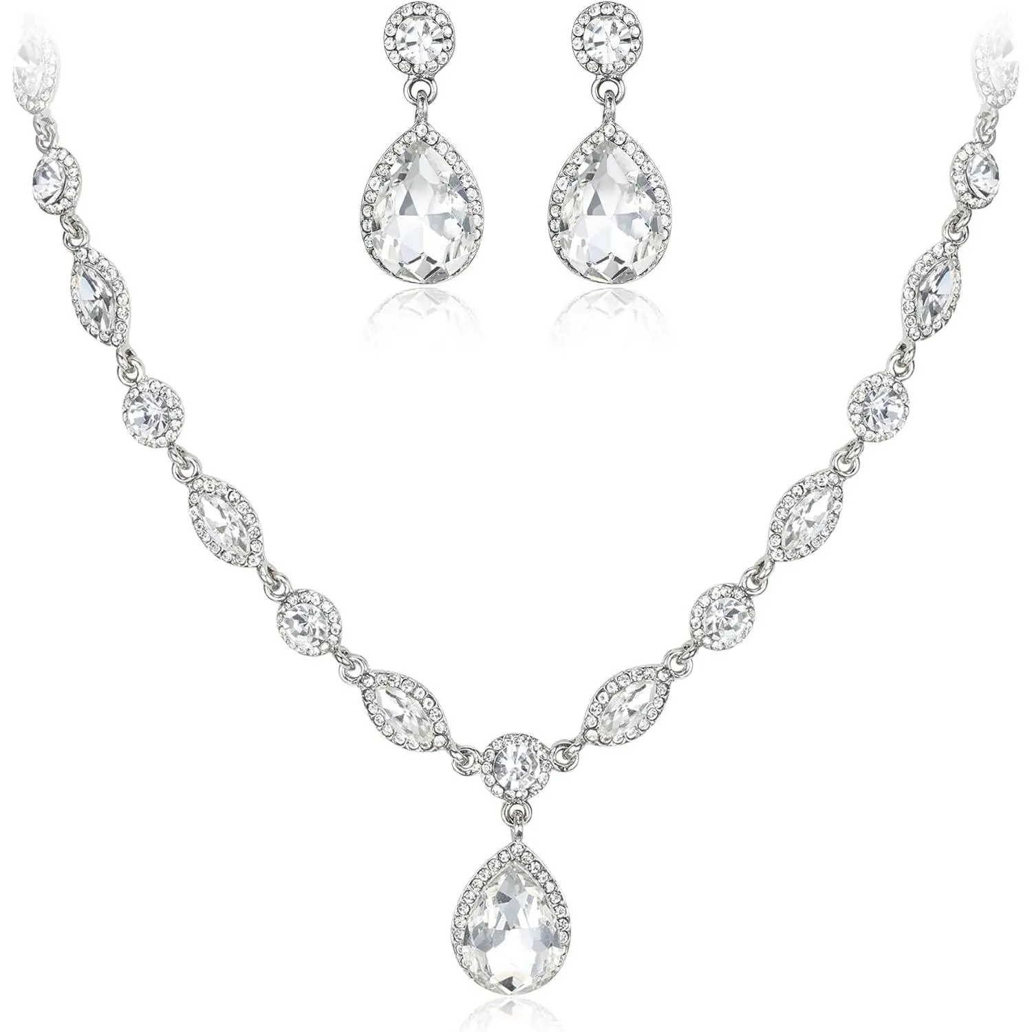 Women's Wedding Bridal  Set for Brides Bridesmaids,  Teardrop Necklace Dangle Earrings Jewellery for Party Prom