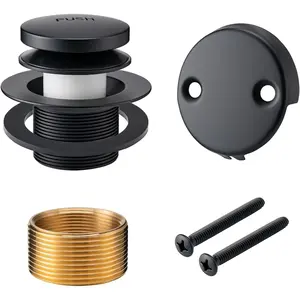 Bathtub Drain Tip- Trim Set with Two-Hole Overflow Faceplate, Bath Tub Drains Conversion Kit with Universal Fine/Coarse Thread, Replacement Bathtub Drain Stopper Assembly, Matte Black