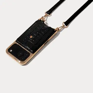Remi Magnet Wallet Crossbody Phone Case - Black Croc/Gold