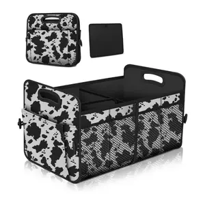 Car Trunk Organizer,Car Storage Organizer with 72L Large Capacity Waterproof Collapsible and 11 Pockets,Trunk Organizer for Car Suv/Jeep/Sedan, Large Size, Cow print
