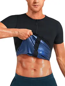 Men's Solid Zip Front Top, High Stretch T-shirt, Tummy Control Shaper, Compression Sports Top, Men's Shapewear for All Seasons