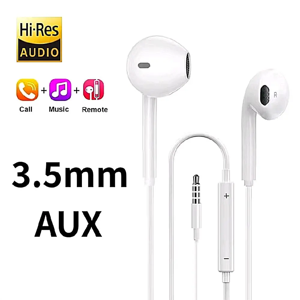 Universal 3.5mm Wired Earphones - Hi-Fi Stereo Earbuds with Microphone & Volume Control - Compatible with Apple iPhone (with Adapter), iPad, Android, Samsung, PS5, Xbox, PC, Kindle, and Laptop - Available In Apple Arctic White