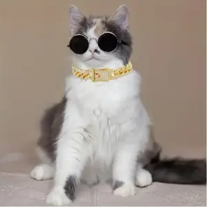 Luxury Imitation Diamond Pet Collar, Cuban Chain Cat Dog Accessory, Hip Hop Style Daily Wear Party Decoration