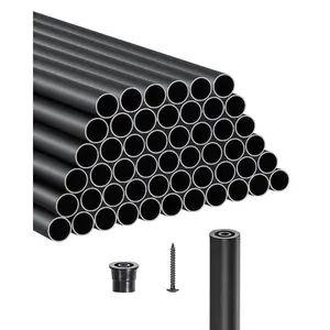 fathersdaygift VEVOR Staircase Balusters 51 Pack, 26 In Aluminum Stair Balusters, 3/4 In Water-Proof Round Metal Spindle Railing, Hollow Deck Railing with Rail Caps Screws for Stairs, Porch, Patio, Fence, Black
