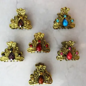 small mini metal jeweled antique bronze hair claw clip