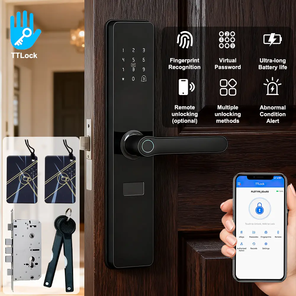 1000 IC Card Smart Door Lock with Handle, 192x192 High-Resolution Fingerprint Keyless Entry Door Lock, TTLock App Bluetooth Control, Virtual Password & Keys, Extra-Long Battery Life Smart Lock for Home, Office, Apartment