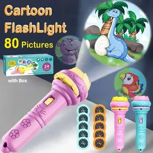 Cartoon Projection Flashlight 80 Patterns Creative Children Flashlight Toy Projector Baby Toys Bedtime Story Book Toy