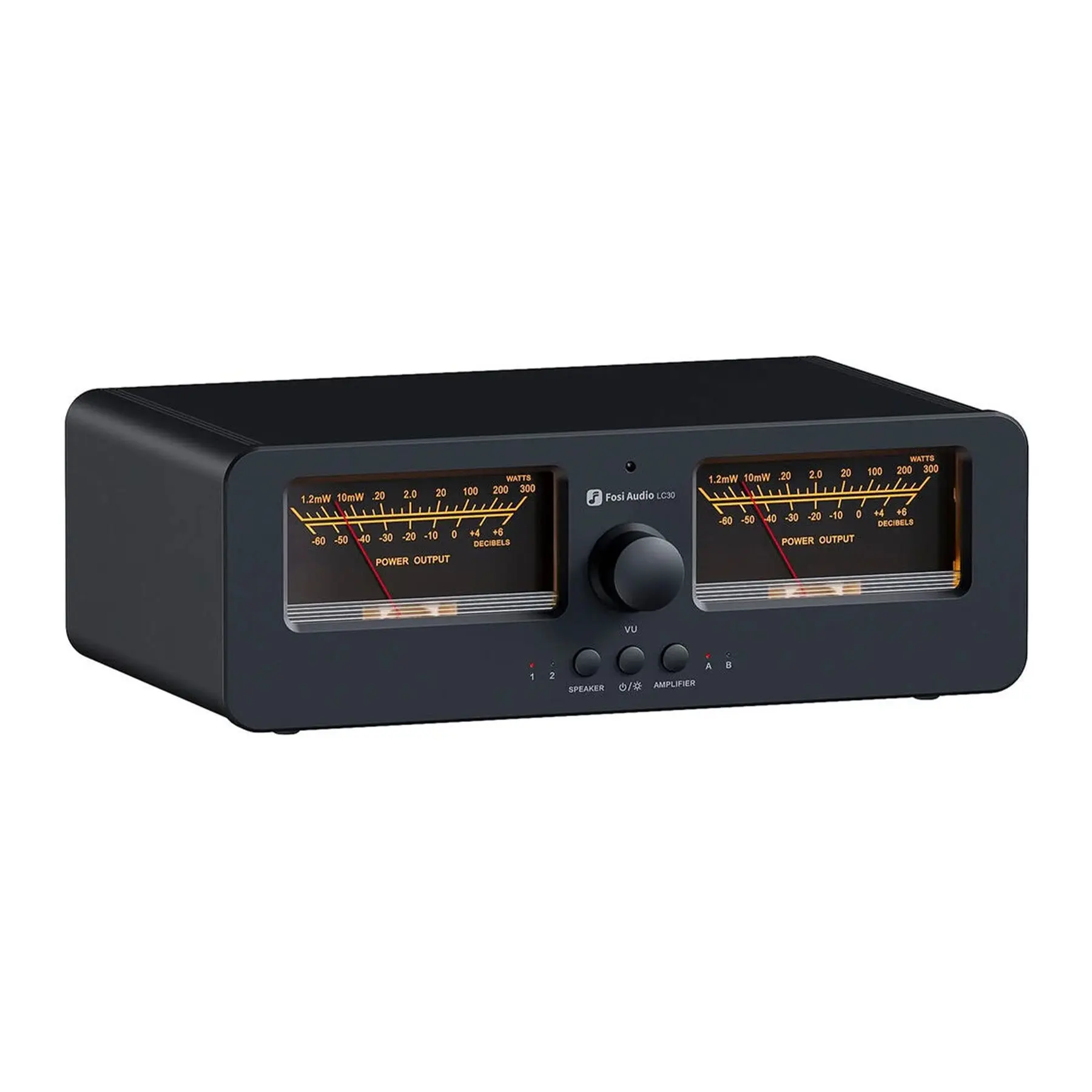 Fosi Audio LC30 Model Aluminium Amplifier Selector with Dual VU Meters Level Display, Adjustable Controls, USB Cable, Type-C Cable, Inputs-Outputs, Remote Control for Speakers