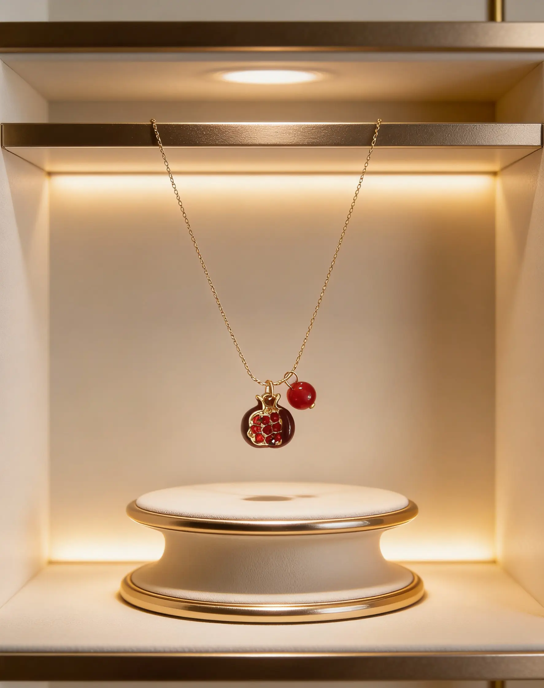Women's Autumnal Red Hand-Painted "Pomegranate in Bloom" Pendant Necklace - Compact Size Costume Jewelry, Auspicious Modern Tribute to Ancient Symbolism, Daily Accessory, Meaningful Gifts, Female