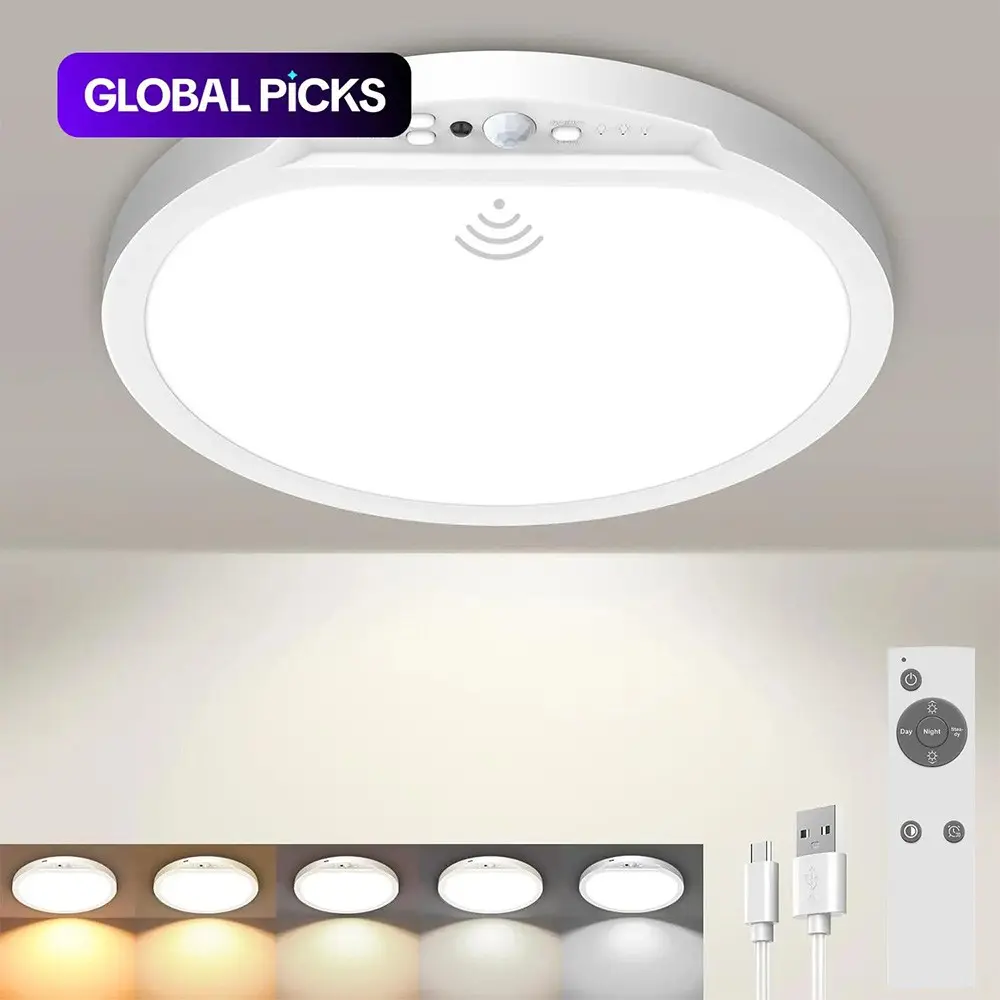 Rechargeable Motion Sensor Ceiling Light with Remote, Magnetic Wireless Ceiling Light Battery Powered, Dimmable, Timer, Motion Activated Light for Closet Shower Hallway Pantry-20CM, Home Lighting