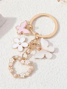 Cute Butterfly & Flower Design Keychain, Fashionable Alloy Keychain for Women & Girls, Trendy All-match Keychain for Birthday Gift