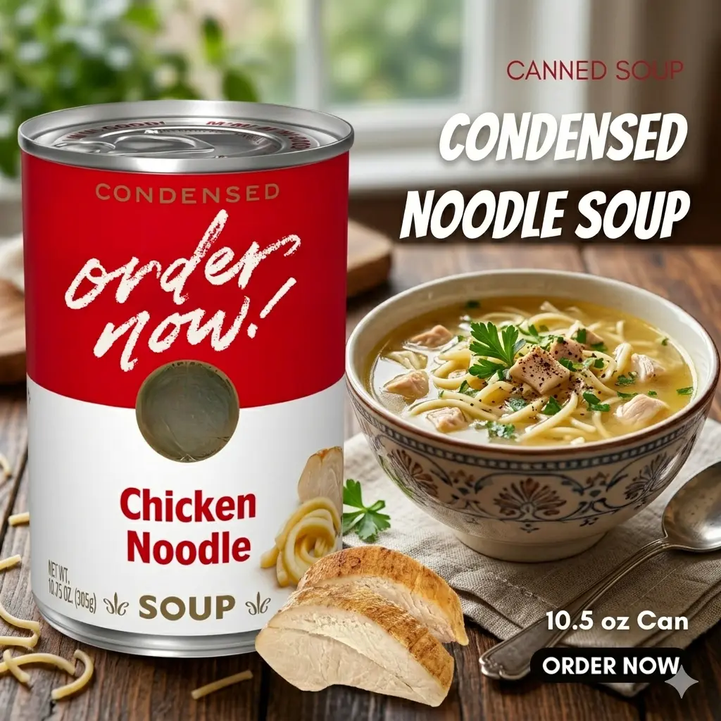 Savory Condensed Chicken And Noodle Soup, Easy Heat Comfort Food Meal, Ready To Mix Broth Soup For Busy Family Meals, 10.75oz Pantry Can