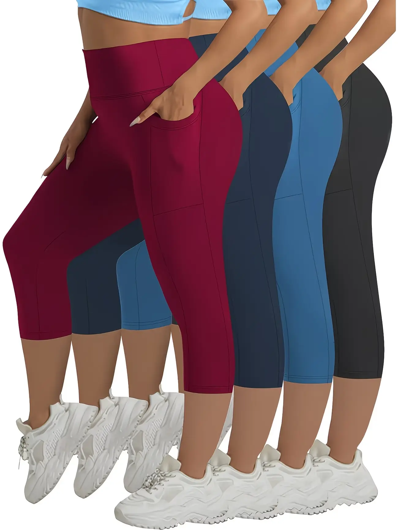 Women's Plus Size 3-Pack High Waist Sports Capri Leggings - Comfy Stretchy Material, Tummy Control, Athleisure Fitness Bottoms for 1X-5X Sizes