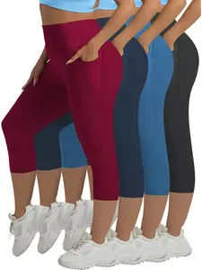3 Pack Plus Size Capri Leggings for Women -Stretchy 1X-Large-5X Tummy Control High Waist Pants Capri Yoga pants For Women