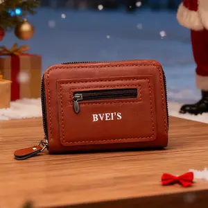 Slim Men's Card Wallet PU Leather RFID Blocking Multi-Card Slots Zipper Coin Purse with Clear ID Window Fashion Organizer for Daily Use Travel Business (Christmas Present) gift birthday friend best
