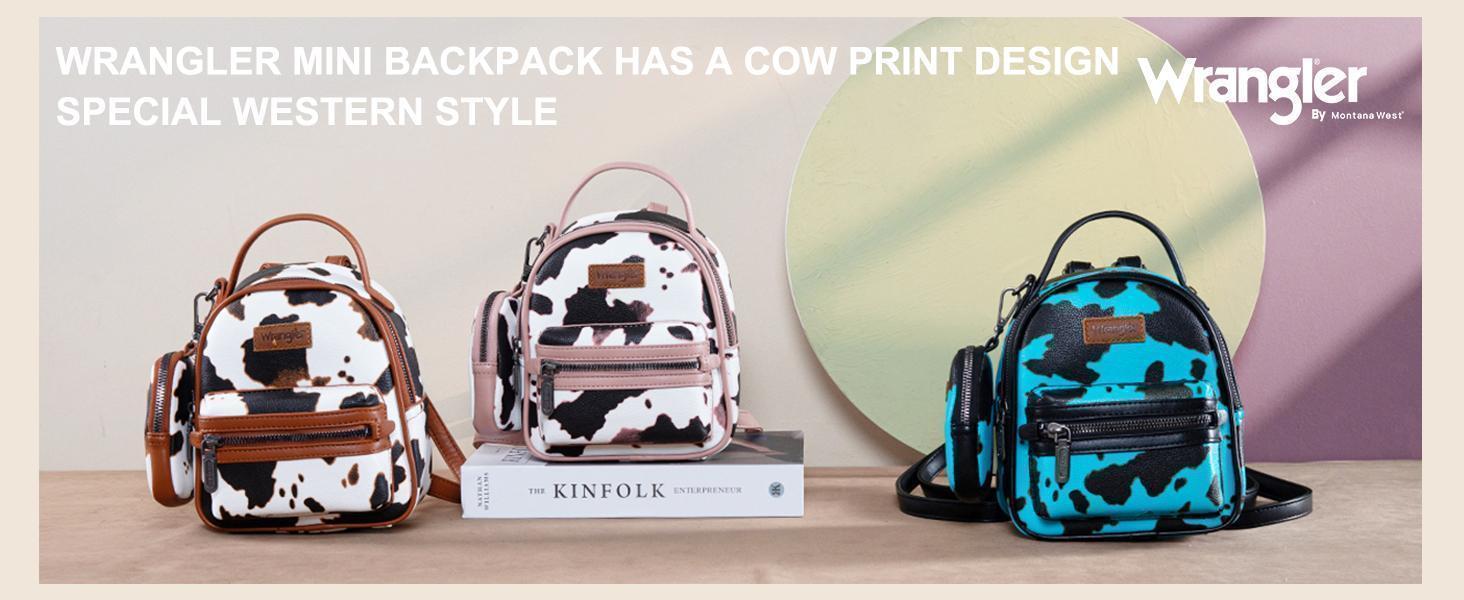 Wrangler Mini Backpack Cow Print and Aztec Back Pack Purse for Women and Girls