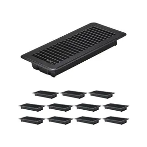 VEVOR 4x 10 Inch Floor Registers, 12-Pack Vent Grilles, HAVC Heavy-Duty Walkable Iron Floor Vents, Easily Adjustable Rust-Proof Air Vents Deflector with Metal Damper, Ideal for Home Office, Black