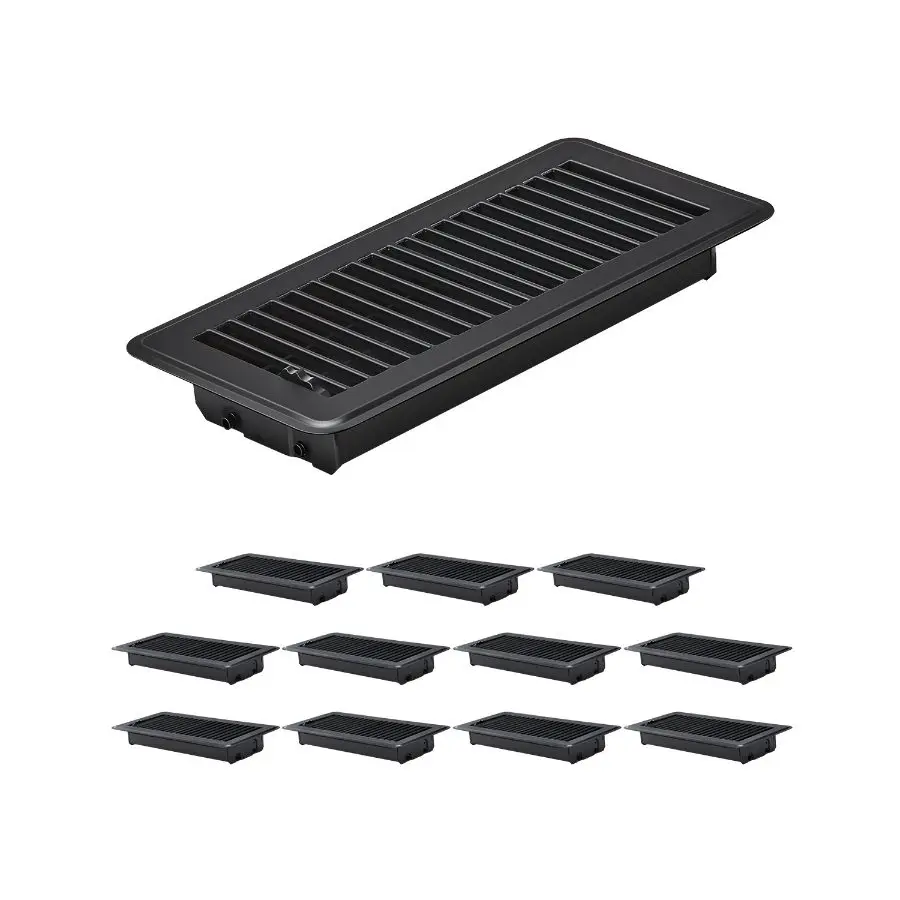 【DealsForYouDays】 VEVOR 4x 10 Inch Floor Registers, 12-Pack Vent Grilles, HAVC Heavy-Duty Walkable Iron Floor Vents, Easily Adjustable Rust-Proof Air Vents Deflector with Metal Damper, Ideal for Home Office, Blackdealsforyoudays