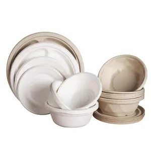 Biodegradable Disposable Paper Bowls for Food Service — Dinner/BBQ Bowls, Food-Grade, Thickened, Made from Sugarcane Bagasse (Residue), Household & Commercial Use, 50 Pieces, Compostable, Durable, Convenient