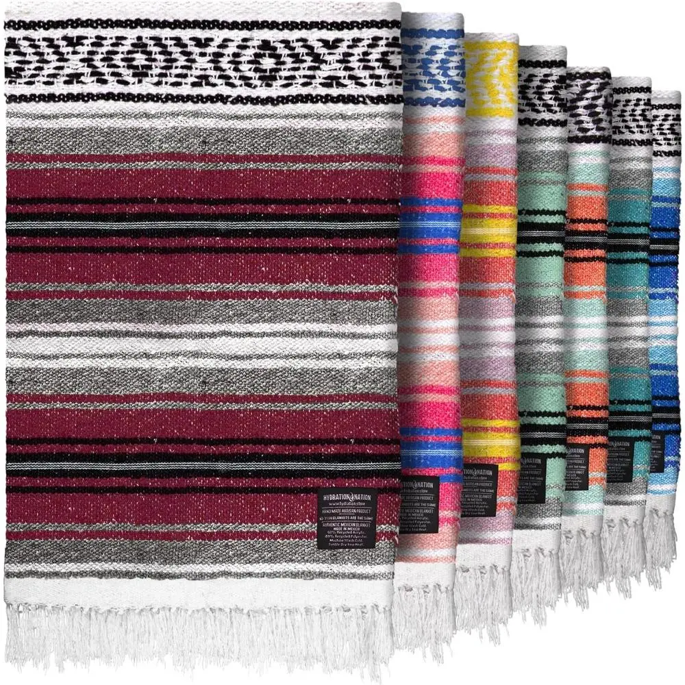 Mexican Blanket (Authentic Handmade Falsa)-Durable, Lightweight Baja Indian Blanket, Mexican Throw, Baja Saddle Blanket for Yoga, Beach, Camping, Picnic, Car/Truck, Outdoor, 70"x50", Cherry
