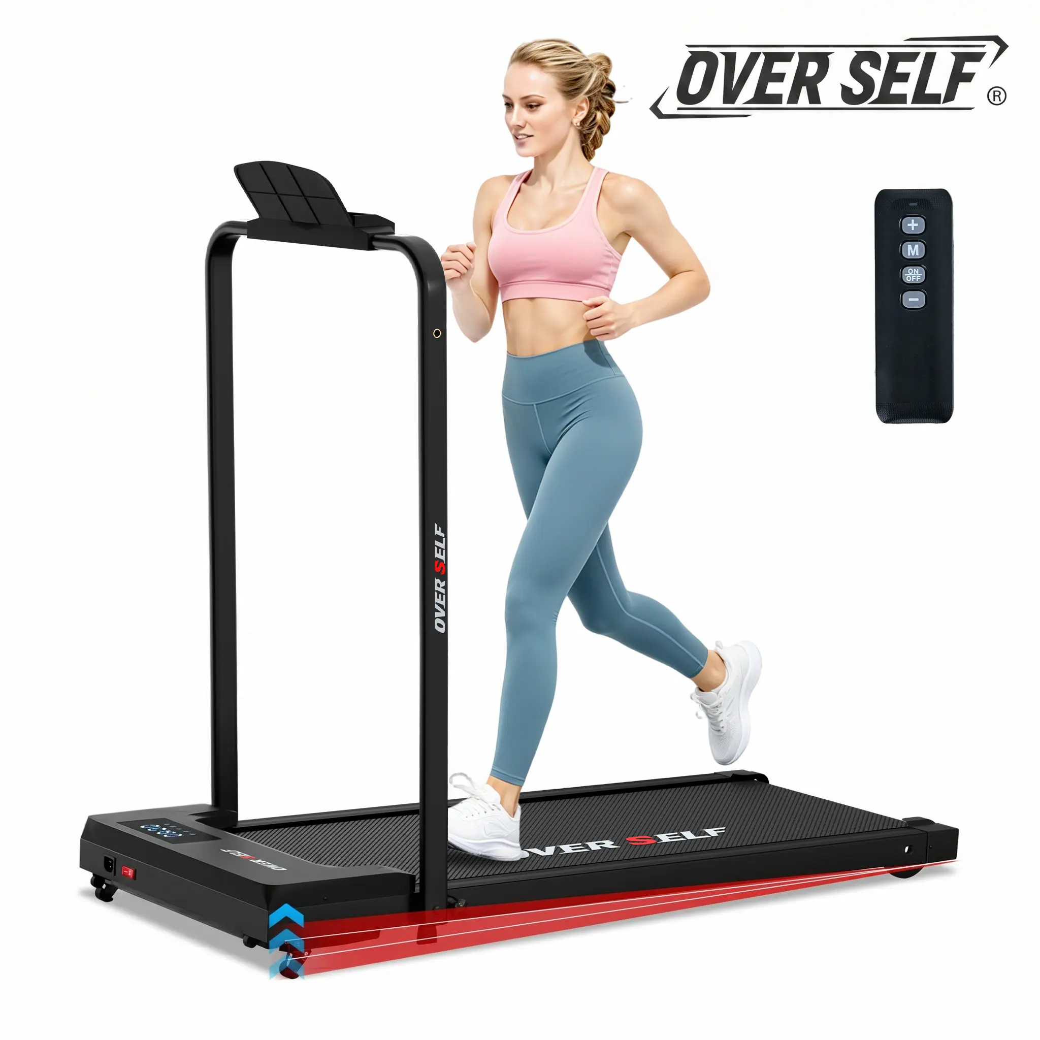 OVER SELF 6.2MPH Walking Pad 300lbs WeightTreadmill with Handrail Low-Noise Motor – Portable Foldable Under Desk Walking Padfor Small Spaces,  Exercise Equipment Fitness Workout Remote Control & Wheels for Easy Moving