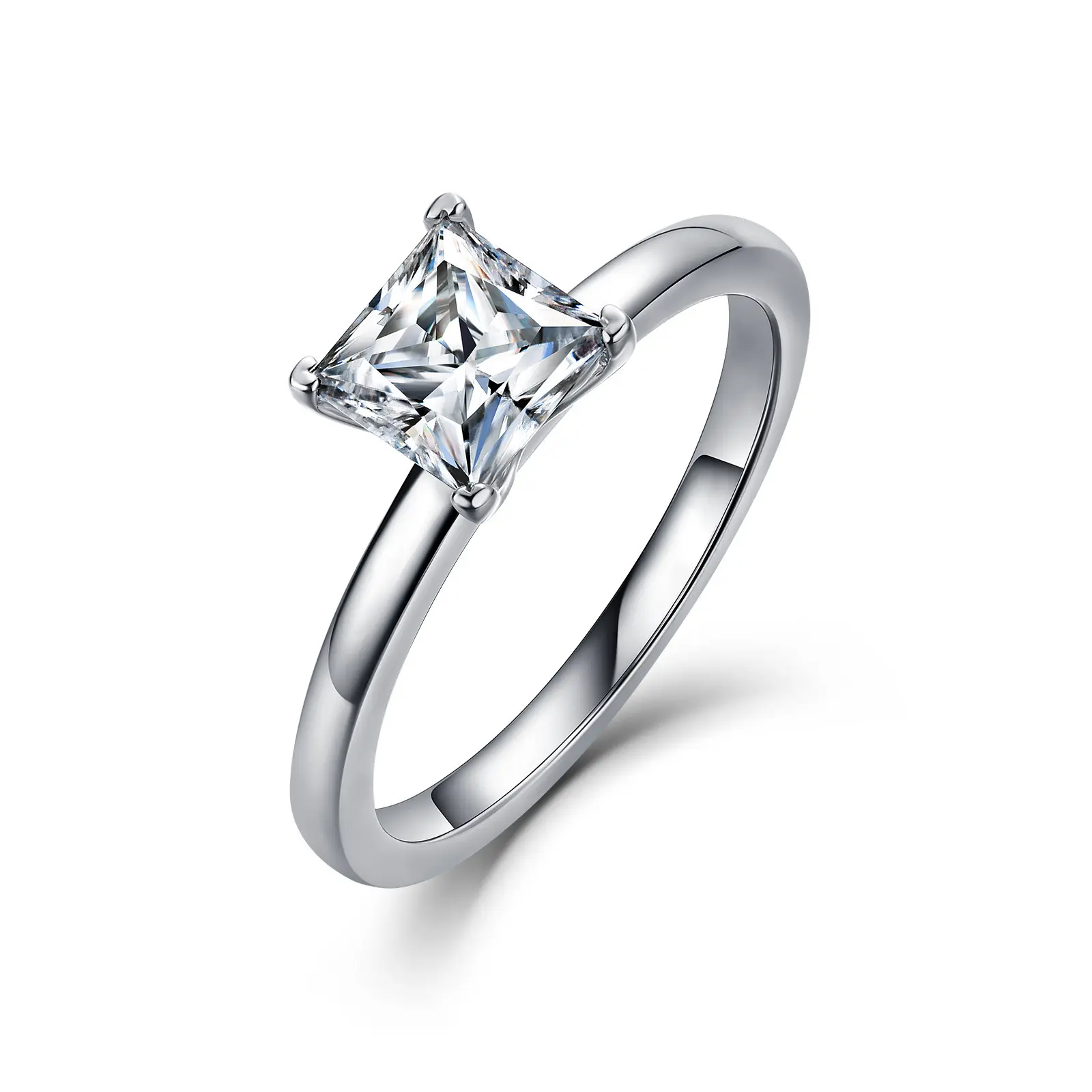 Women's 4-Prong Setting Princess Cut 5A Grade Cubic Zirconia Solitaire Ring, Minimalist Costume Jewelry Proposal Gift, Ideal Anniversary Band for Females, Solitaire Cut