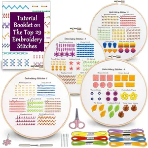 SQ-HDJ001 Classic Embroidery Stitches Practice Kit, Embroidery Kit for Beginners, Beginner Embroidery Kit for Adults, Hand Embroidery Kit for Kids, Stitches Kit