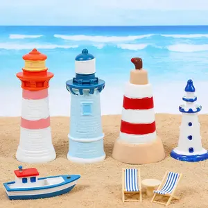 Miniature Lighthouse Figurine Coastal Cake Topper & Desk Decor Non-Edible Nautical Ornament for Beach Birthday Parties