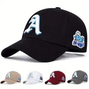 Unisex Gothic Letter A Animal Embroidered Baseball Cap Outdoor Adjustable Sunscreen Leisure Hat Travel Tourism Beach Vacation
