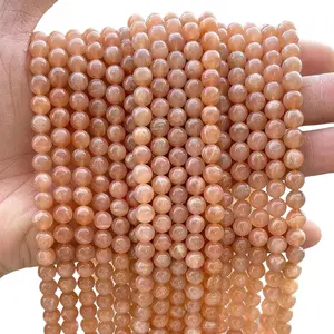 Natural Orange Moonstone Beads Gemstone Smooth Round Loose Beads For DIY Jewelry Making Desig Handmade Crafts Bracelet, Necklace, Earrings AAA Quality 15.5 Inches Long, Semi Precious Stone, Spacer beads