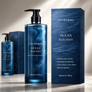 ZYNAVERAQ Ocean Body Wash with Sea Salt Crystals for Men Deep Cleaning and Oil Balancing Refreshing Shower Gel for Daily Skin Care 300ml