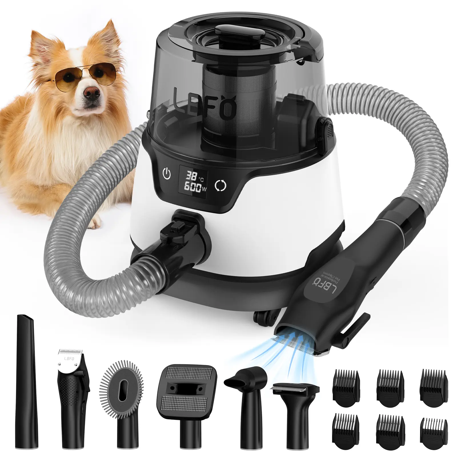 Dog Grooming Kit Low Noise Wholesale Pet Hair Vacuum Cleaner Dog Dryer Removal Brush with 6 Pet Grooming Tools White and Red Color