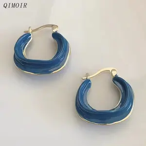 Navy Blue Enamel Copper Hoop Earrings For Women Vintage Design Thick Metal Styles Fashion Geometric New Item Party Wearing C1204