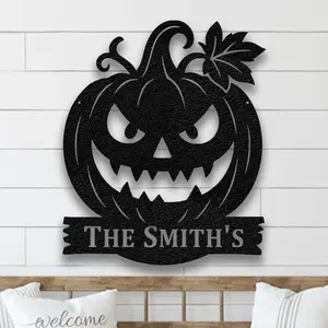 Round Personalized Metal Pumpkin Monogram Sign. Halloween Gift Family Name Sign Outdoor Sign. Last Name Sign Metal Sign Front Door.