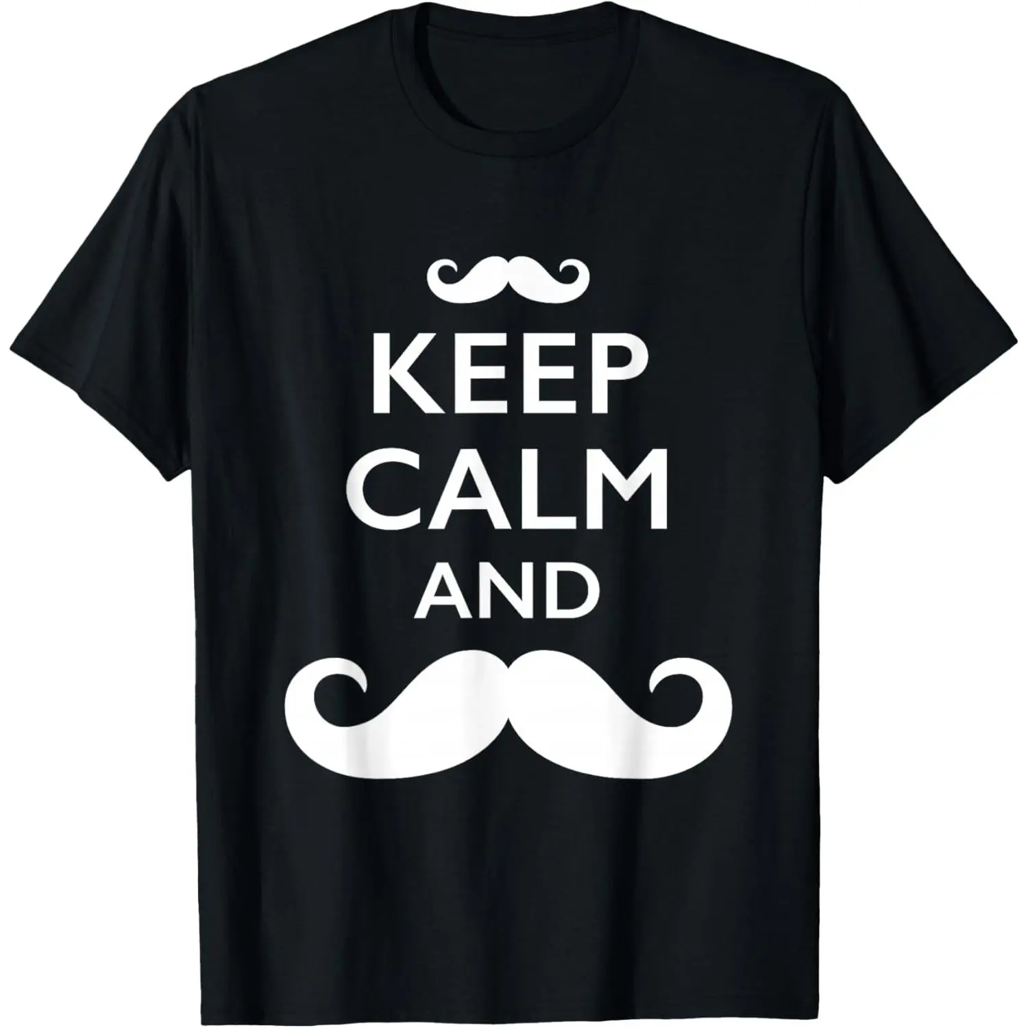 Graphic T-Shirt for Women with 'Keep Calm and Mustache On' Print, Funny Round Neck Streetwear Top in 100% Cotton